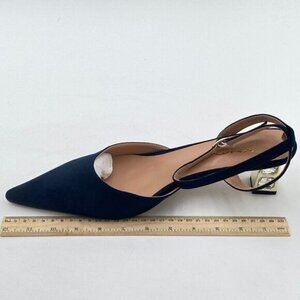 XYD 2 Inch Crystal Block Heel Pumps for Women Trendy Closed Pointed Toe